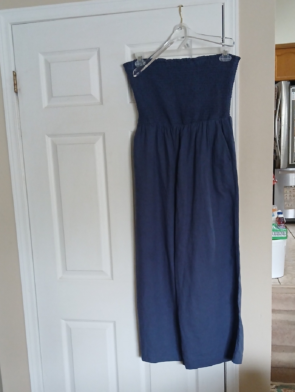 Linen Blend Susina Navy Smocked Jumped Suit